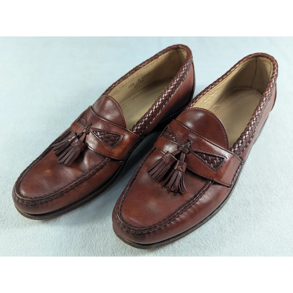 Allen Edmonds Maxfield Mens 10.5 B Chili Brown Braided Tassel Loafers 2780
